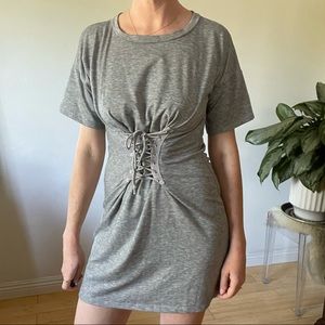 Gray T-Shirt Dress With Corset Waist